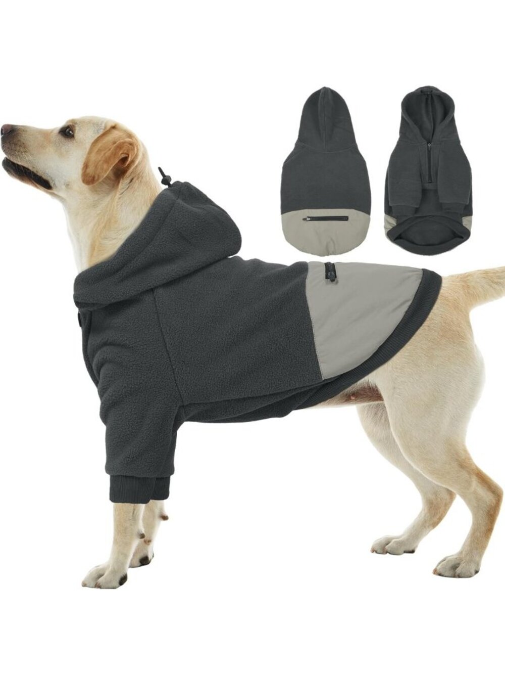 Cozy Fleece Dog Hoodie for Large Breeds - Adjustable Zip Collar, Pocket, Warm